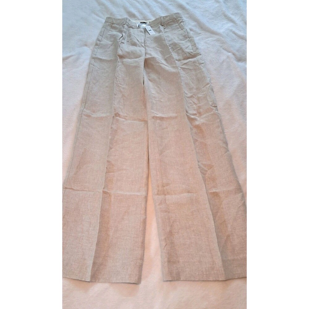 J. Crew Tall Wide-Leg Essential Pant In 100% Linen Beige BX983 Size 6T NWT - Picture 3 of 11